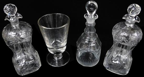 Appraisal: GLASS Four pieces of clear glass pair of decanters with