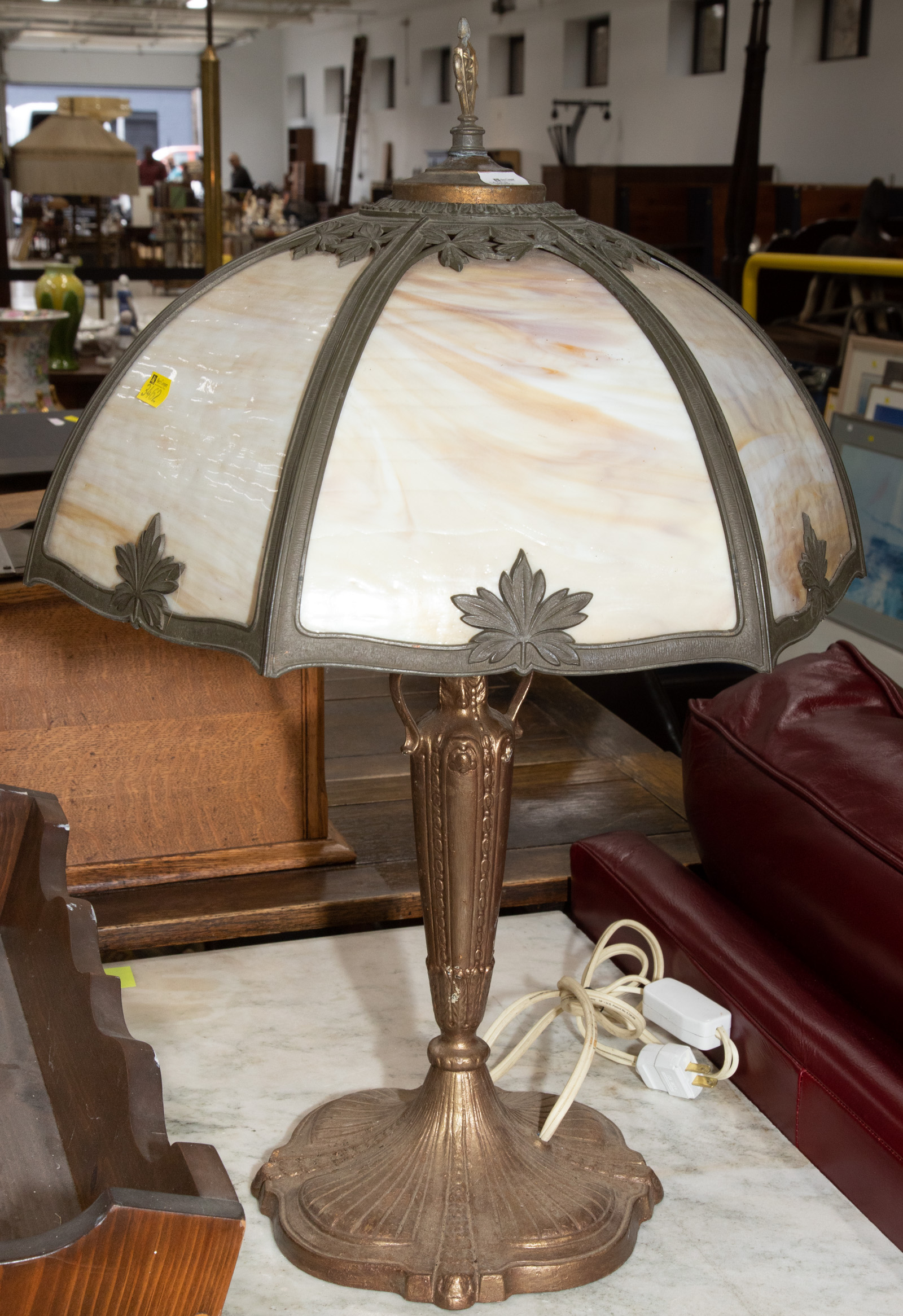 Appraisal: ANTIQUE SLAG GLASS TABLE LAMP st quarter th century with