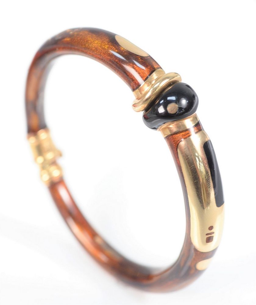 Appraisal: Karat Gold Mounted Bangle Style Bracelet with brown and gold