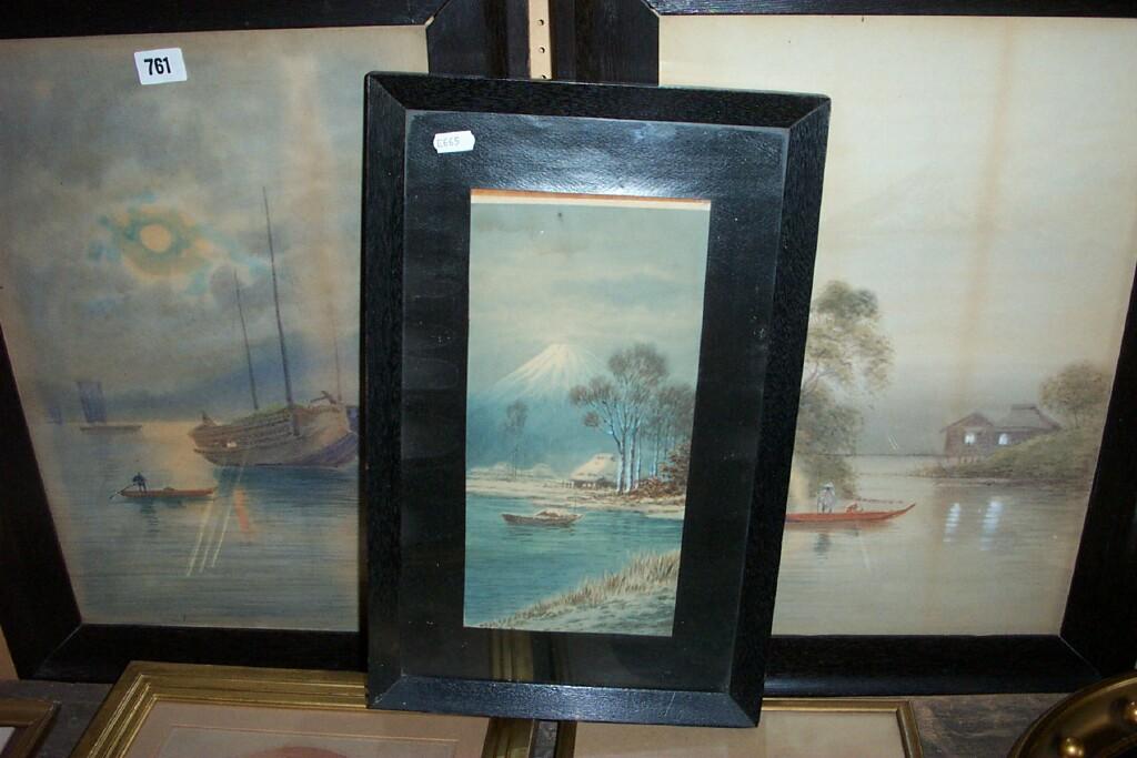 Appraisal: A pair of early th century oriental watercolours of lake