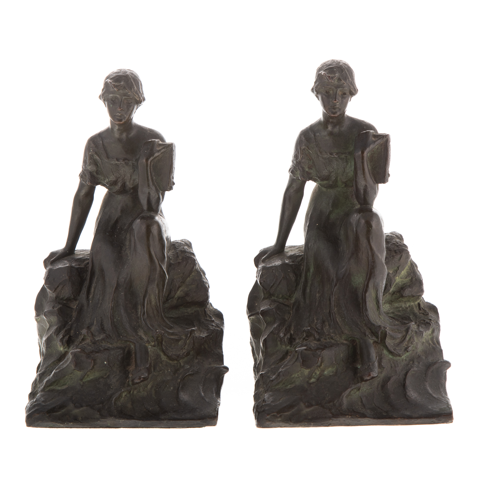 Appraisal: EDWARD BERGE IDLE HOURS BRONZE BOOKENDS Baltimore - Seated woman