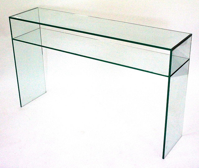 Appraisal: A CONTEMPORARY GREEN APPLE GLASS HALL STAND with two shelves