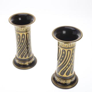 Appraisal: Pair Regency parcel gilt brownware vases Pair Regency parcel gilt