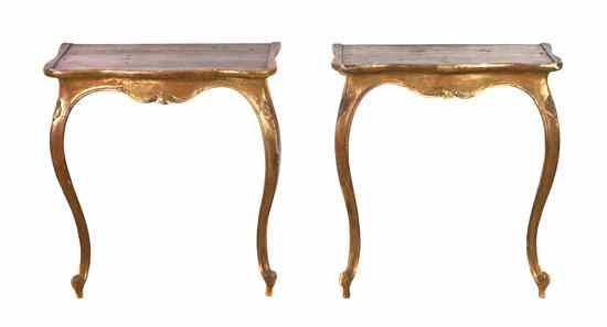 Appraisal: A Pair of Louis XV Style Giltwood Console Tables each