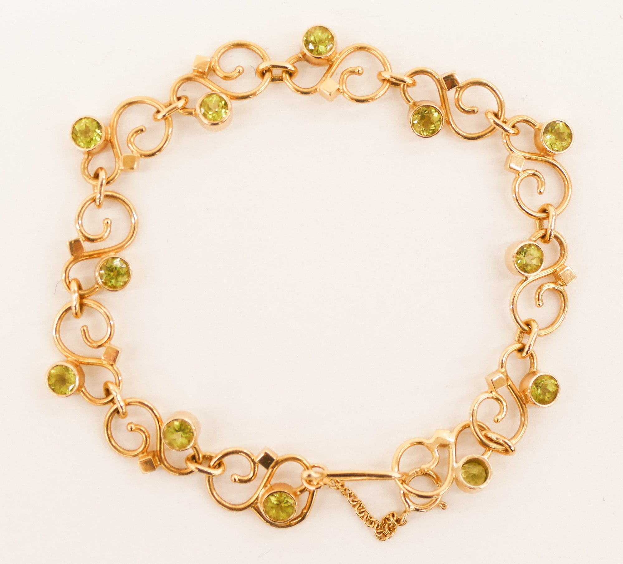 Appraisal: Lady's k Peridot Scrolled Link Bracelet '' A fancy scrolled