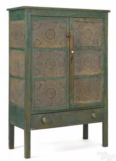 Appraisal: Mid-Atlantic painted pine pie safe th c with punched tin