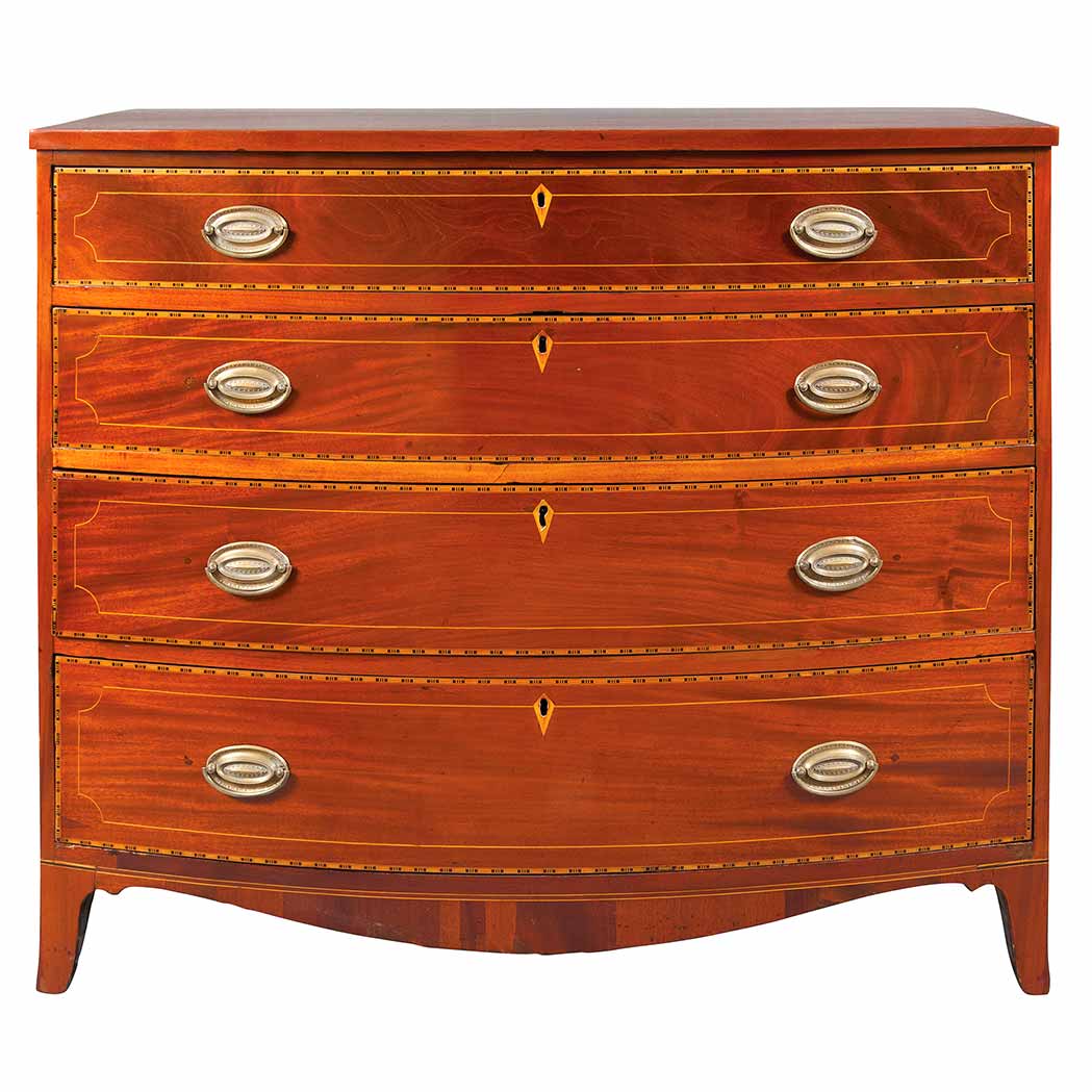 Appraisal: Federal Inlaid Mahogany Bow Front Chest of Drawers With four