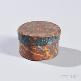 Appraisal: Small Round Wallpaper Box Pennsylvania c blue paper with red