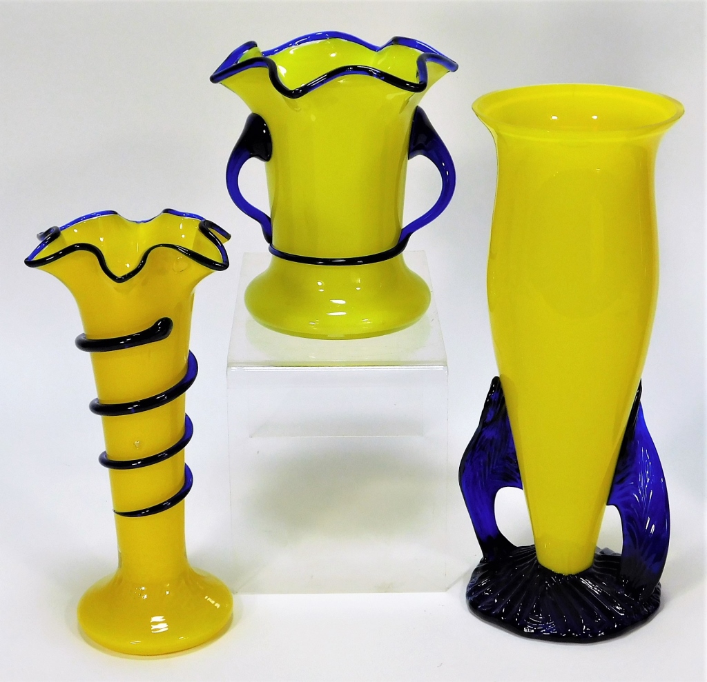 Appraisal: RUCKL YELLOW TANGO BOHEMIAN ART GLASS VASES Bohemia Early th