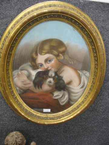 Appraisal: th Century pastel of Girl and her Dog oval image