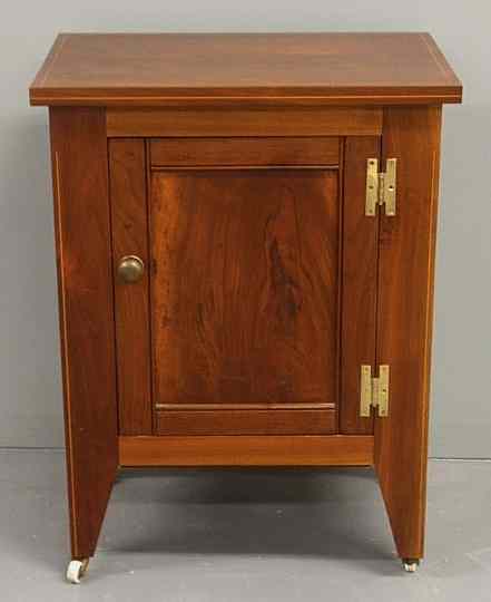 Appraisal: Cherry one-drawer cabinet with a line inlaid top h x