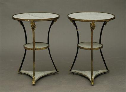 Appraisal: Pair of Directoire-Style Ormolu and Marble Gu ridons