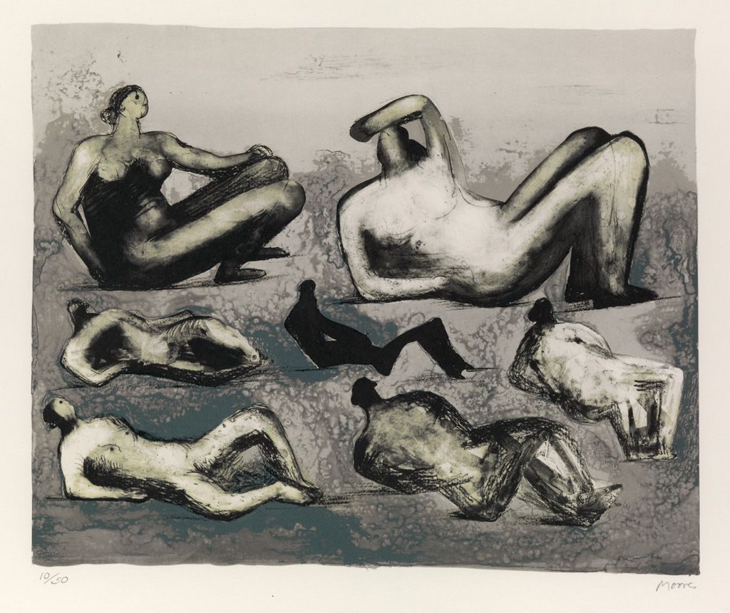 Appraisal: HENRY MOORE Seven Reclining Figures Color lithograph x mm x