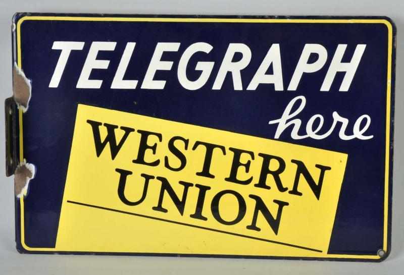 Appraisal: Porcelain Western Union Telegraph -Sided Sign Condition Excellent Size -