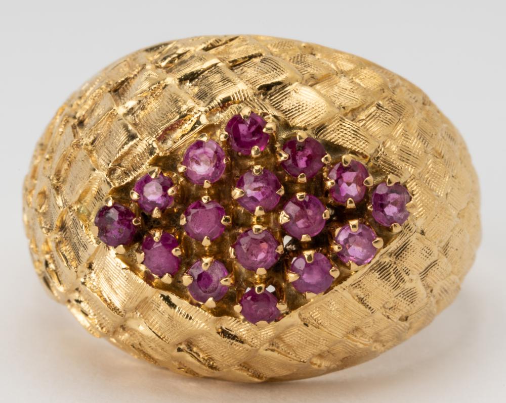 Appraisal: KARAT YELLOW GOLD RUBY RINGContaining round rubies weighing approximately carats