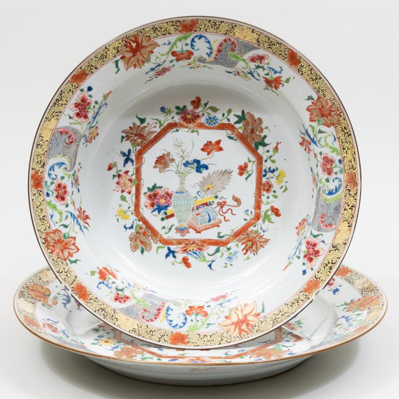 Appraisal: Large Chinese Export Famille Rose Porcelain Basin and a Charger