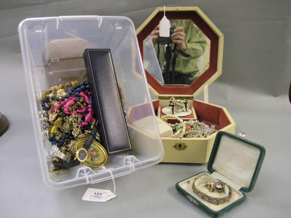 Appraisal: Two boxes containing assorted costume jewellery including a cameo brooch