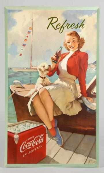 Appraisal: Coca-Cola Vertical Poster Description Features girl and boats Nice overall