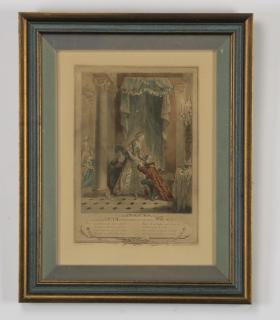 Appraisal: Hand colored Continental etchings French hand colored etching after Sigmond