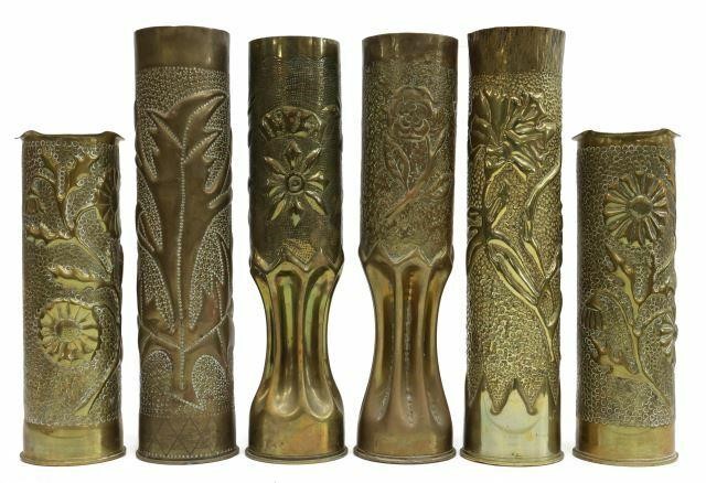 Appraisal: lot of WWI-era trench art vases fashioned from artillery shells