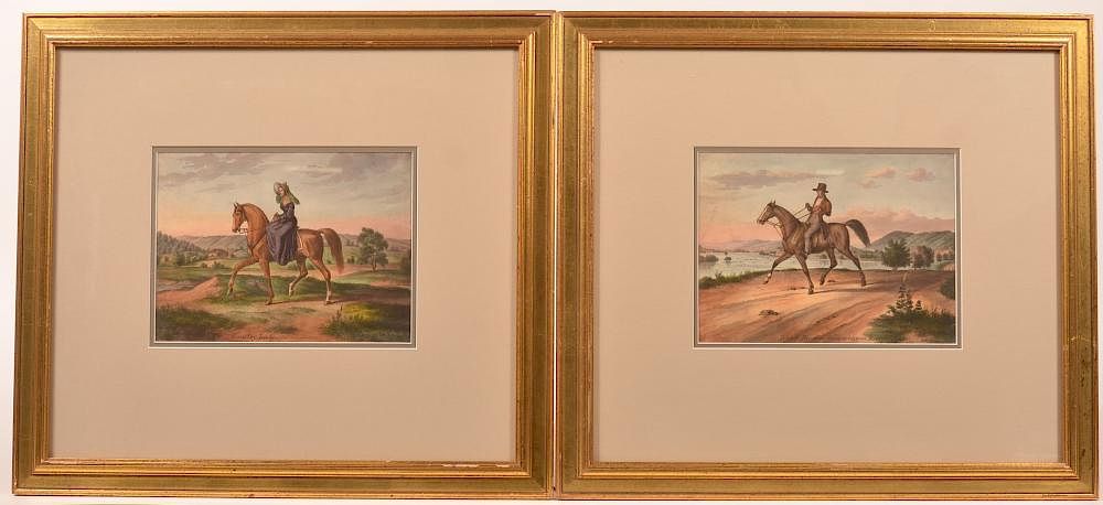 Appraisal: Two Unsigned Augustus Kollner Watercolors Two Unsigned Augustus Kollner Watercolor