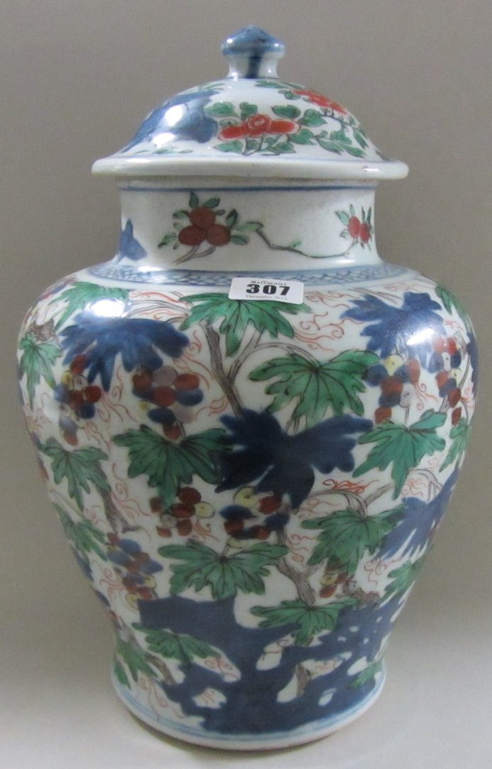 Appraisal: A Chinese wucai vase and cover th century painted in