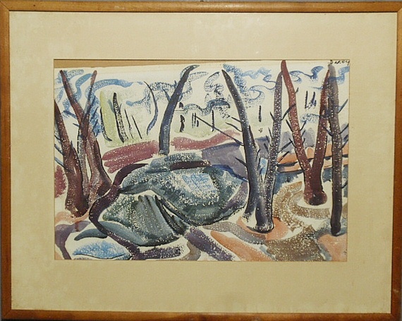 Appraisal: - Framed and matted modernist watercolor painting of woods signed