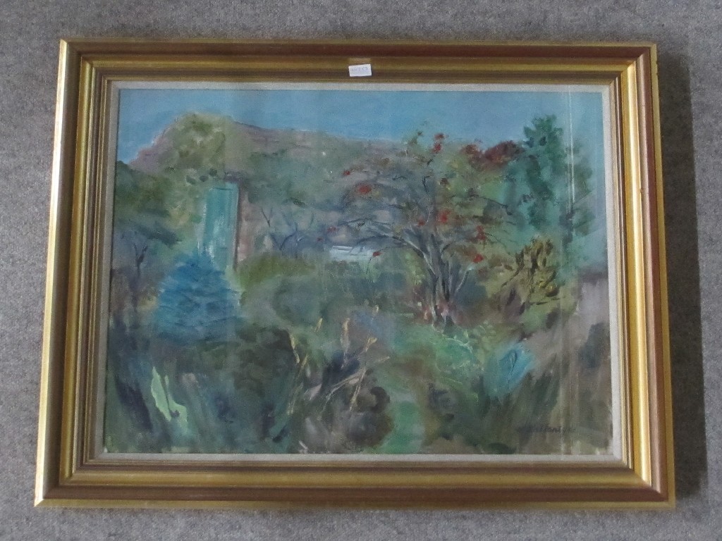 Appraisal: MARGARET BALLANTYNE oil on canvas 'Rowan Tree Greenbank' signed recto