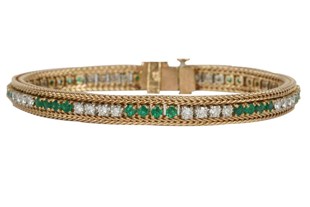 Appraisal: KARAT YELLOW GOLD DIAMOND EMERALD BRACELETcontaining full cut diamonds G-H