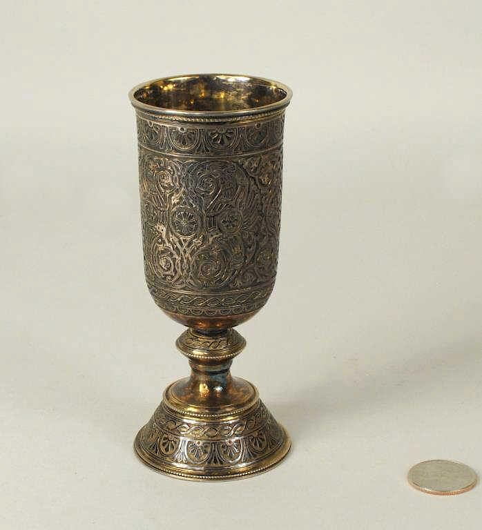 Appraisal: Russian Silver Gilt Engraved Footed Cup Russian silver gilt engraved