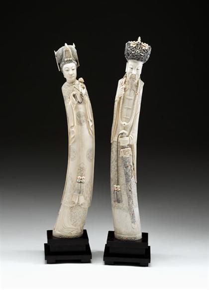 Appraisal: Monumental pair of Chinese elephant ivory figures th century Of