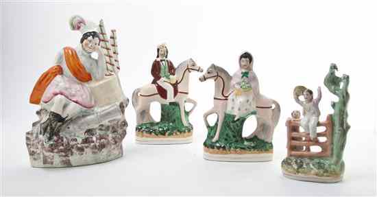 Appraisal: A Collection of Staffordshire Figures comprising two equestrian figures a