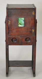 Appraisal: Mission oak cabinet with stain glass panel ht in wd