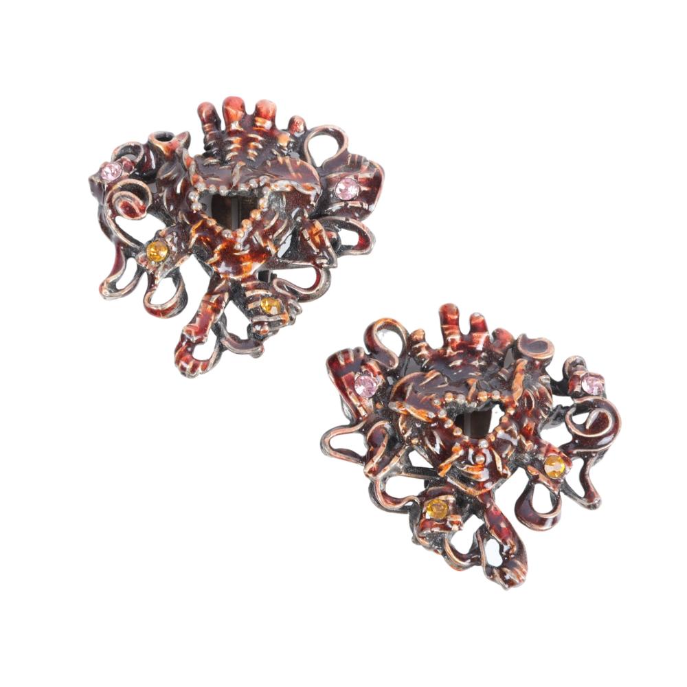 Appraisal: CHRISTIAN LACROIX ENAMEL BRUTALIST EARRINGS WITH PINK RHINESTONE ACCENTS H