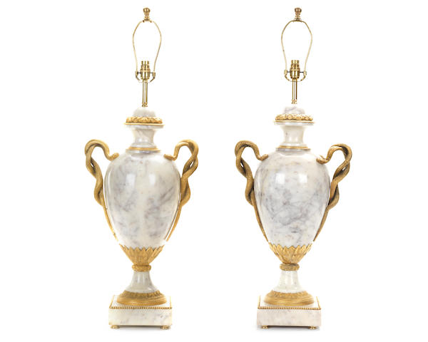 Appraisal: A large pair of gilt bronze mounted purple veined white