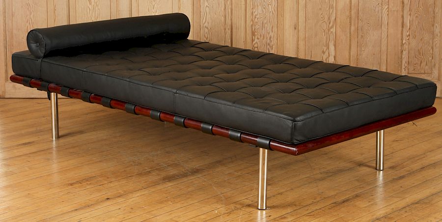 Appraisal: LEATHER CHAISE LOUNGE MANNER MIES VAN DER ROHE A leather