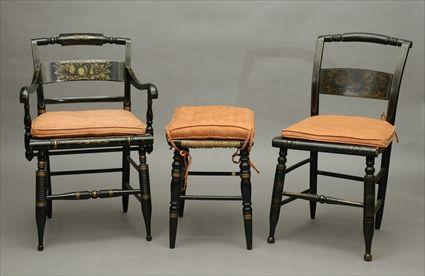 Appraisal: Set of Eight Hitchcock-Style Painted and Stenciled Chairs Consisting of