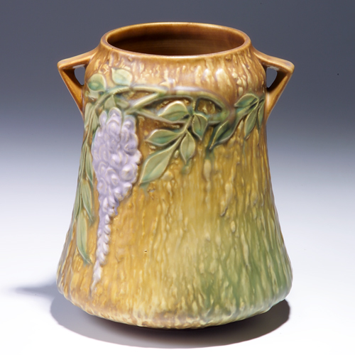 Appraisal: ROSEVILLE Brown Wisteria vase - Foil label