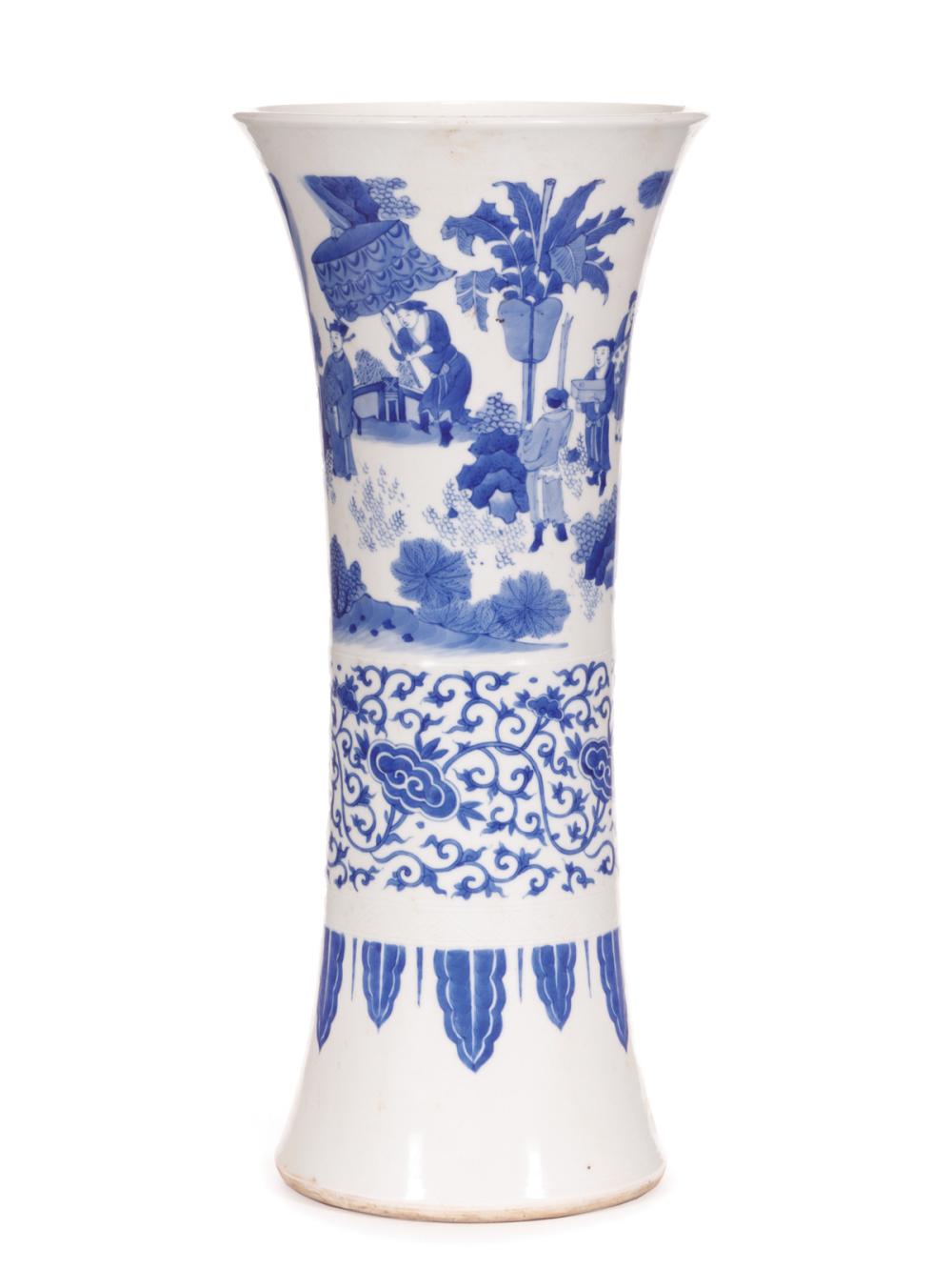 Appraisal: Chinese Blue and White Porcelain Beaker Vase Gu decorated with