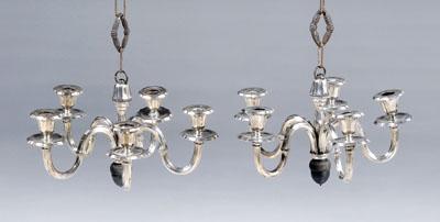 Appraisal: Pair Continental silver chandeliers steel acorn drop finials brass chains