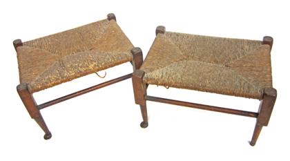 Appraisal: Pair of diminutive tiger maple rush foot stools th century