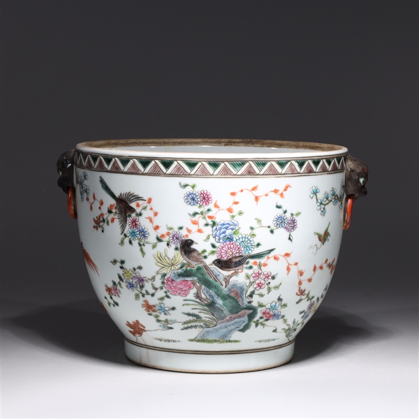 Appraisal: Chinese enameled porcelain bowl with bird scene and handles H