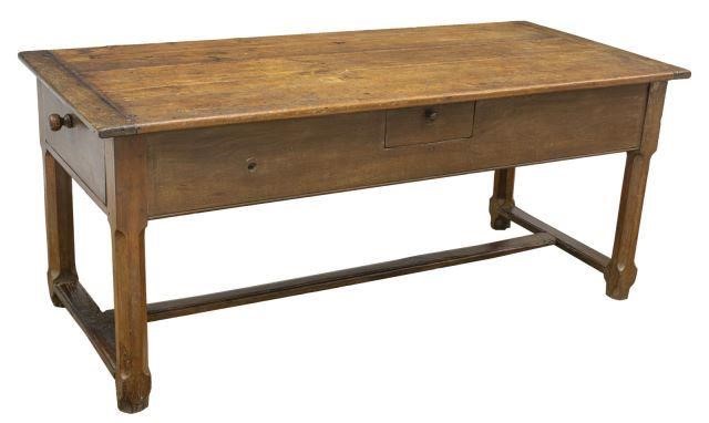 Appraisal: French Provincial oak farmhouse table th c rectangular top drawers