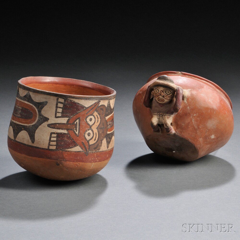 Appraisal: Two Pre-Columbian Vessels a Nasca bowl with abstract deity and