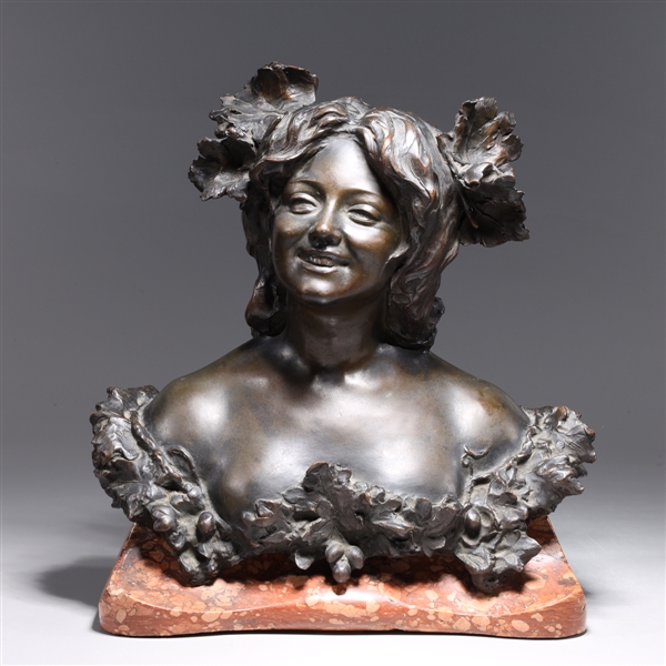 Appraisal: Antique European bronze bust of a nymph on a marble