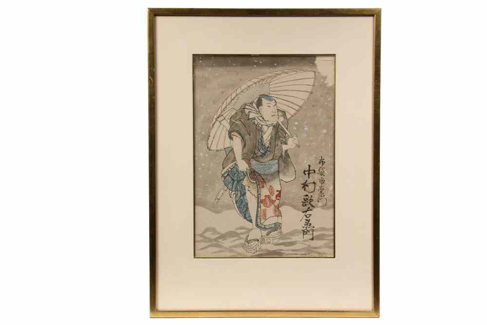 Appraisal: JAPANESE WATERCOLOR STUDY FOR A WOODBLOCK PRINT hanshita-e -watercolor and