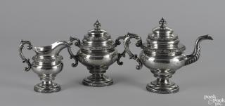 Appraisal: New York coin silver three-piece tea service ca bearing the