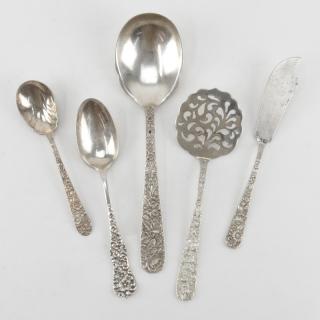 Appraisal: Lot of Five Sterling Silver Repousse Serving Pieces Lot of