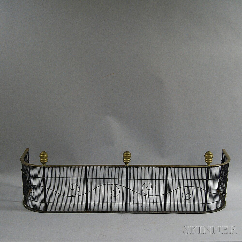 Appraisal: Brass and Iron Wirework Fire Fender th century ht wd