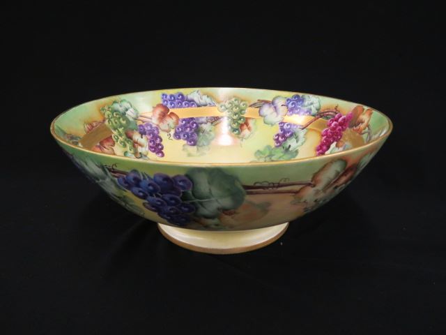 Appraisal: Limoges Handpainted Porcelain Punchbowl grape and vine gold trim diameter